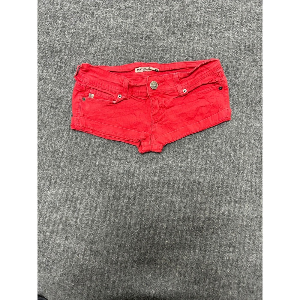 Just USA Shorts Womens Size S Red Low Rise Cuffed Mini Denim Made in USA